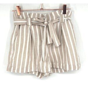 L'AGENCE Tan and White Striped Women Shorts